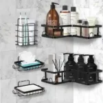 5-piece black bathroom organizer rack for wall storage (3)
