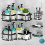 5-piece black bathroom organizer rack for wall storage (3)