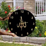 Buy Islamic Wall Clock Beautifully Crafted Allah Wall Clock black and golden acrylic Arabic pakistan (3)
