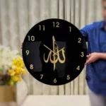 Buy Islamic Wall Clock Beautifully Crafted Allah Wall Clock black and golden acrylic Arabic pakistan (3)