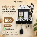 Wall Key Holder Hooks Wooden Organizer Rack for Home Storage - webp