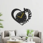 buy Heart Wall Clock, Wooden black butterfly style MDF wall clock for home décor, Pakistan (2)