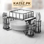 3-in-1 luxury metal buffet organizer with plate and cutlery holder