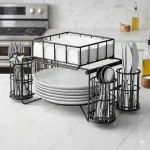 3-in-1 luxury metal buffet organizer with plate and cutlery holder