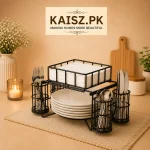 3-in-1 luxury metal buffet organizer with plate and cutlery holder