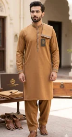 Brown Khaddar Men Suit Pakistan premium cotton unstitched fabric
