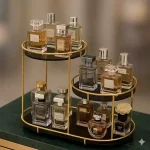Luxury 3 Tier Makeup Organizer Pakistan with golden frame and marble shelves
