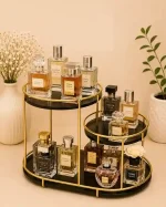 Luxury 3 Tier Makeup Organizer Pakistan with golden frame and marble shelves
