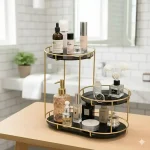 Luxury 3 Tier Makeup Organizer Pakistan with golden frame and marble shelves