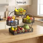Heart Shaped 3 Tier Metal Fruit Basket Black kitchen organizer Pakistan