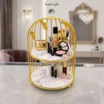 Luxury Makeup Organizer Pakistan with gold frame and perfume storage