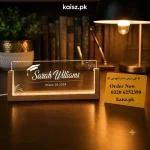 Personalized Office Table Name Lamp acrylic LED desk sign with wooden base