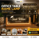 Personalized Office Table Name Lamp acrylic LED desk sign with wooden base