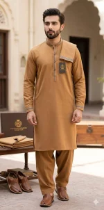 Men’s Khaddar Suit Price in Pakistan brown 7 meter fabric