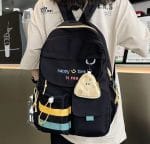 Stylish Black Backpack with Blue & Yellow Stripes + Cute Mouse-Shaped Coin Purse | Lightweight, Durable, School & Travel Bag - Image 2