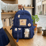Cute Women Backpack Multi Pocket Canvas School Bag White Student Bag For Teenage Girls