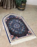 Luxury Ottoman Mandala Velvet Prayer Rug – Deep Blue & Black 70x115 cm | Elegant Islamic Janamaz - Image 2