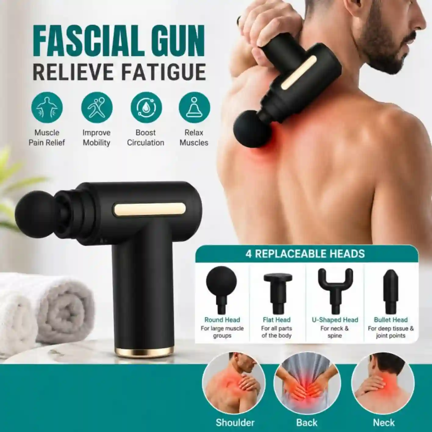 Rechargeable Massage Gun for Full-Body Muscle Care