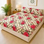 Waterproof king size bedsheet with quilted floral design and pillow covers