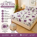 Waterproof king size bedsheet with quilted floral design and pillow covers