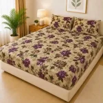 Waterproof king size bedsheet with quilted floral design and pillow covers