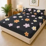 Waterproof king size bedsheet with quilted floral design and pillow covers