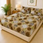 Waterproof king size bedsheet with quilted floral design and pillow covers