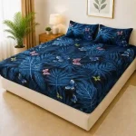 Waterproof king size bedsheet with quilted floral design and pillow covers