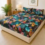 Waterproof king size bedsheet with quilted floral design and pillow covers