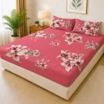 Waterproof king size bedsheet with quilted floral design and pillow covers