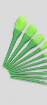 10 Pcs Professional Makeup Brush Set – Face, Eyes & Lips | Concealer, Blush, Eyeshadow, Highlighter | Orange & Green Colors - Image 2