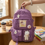 Cute Women Backpack Multi Pocket Canvas School Bag White Student Bag For Teenage Girls - Image 3