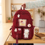 Cute Women Backpack Multi Pocket Canvas School Bag White Student Bag For Teenage Girls - Image 2