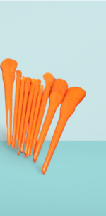 10 Pcs Professional Makeup Brush Set – Face, Eyes & Lips | Concealer, Blush, Eyeshadow, Highlighter | Orange & Green Colors - Image 3