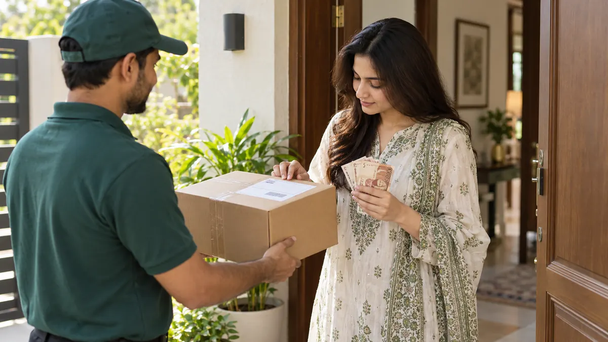 Cash on delivery in Pakistan with customer receiving an online order